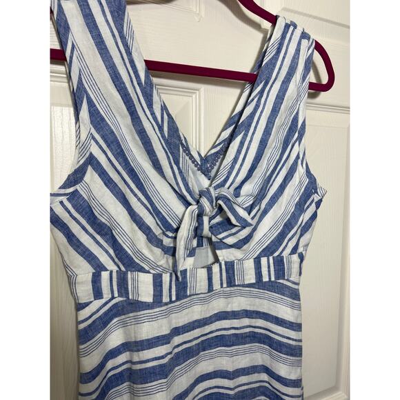 New Anthropologie Maeve Linen Striped Tie Front Pocket Dress Bon Vivant Coastal - Picture 4 of 13